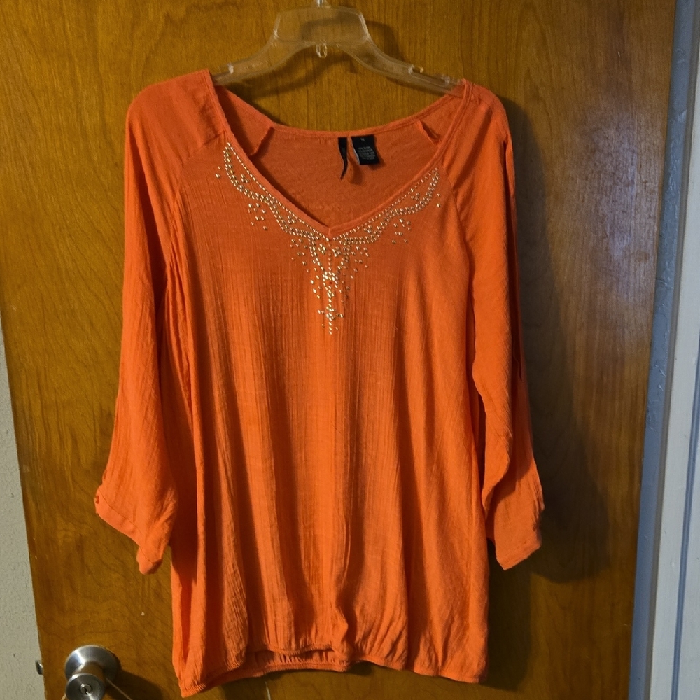 Orange Women's Top with Embellishments 1X: 1XA